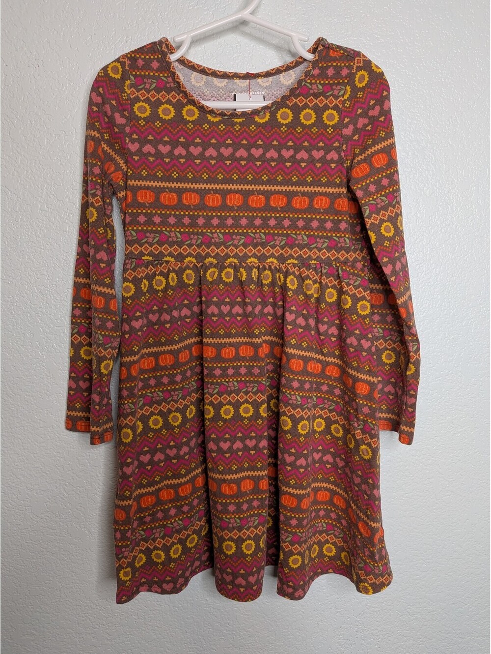 Children's Place Autumn Print Dress Size 5T. Pumpkins, sunflowers, and hearts.